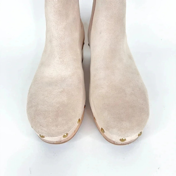 J Crew Clog Boots Leather Suede Faux Fur Lined Bronzed Clay Beige Size 8.5 - Picture 4 of 11